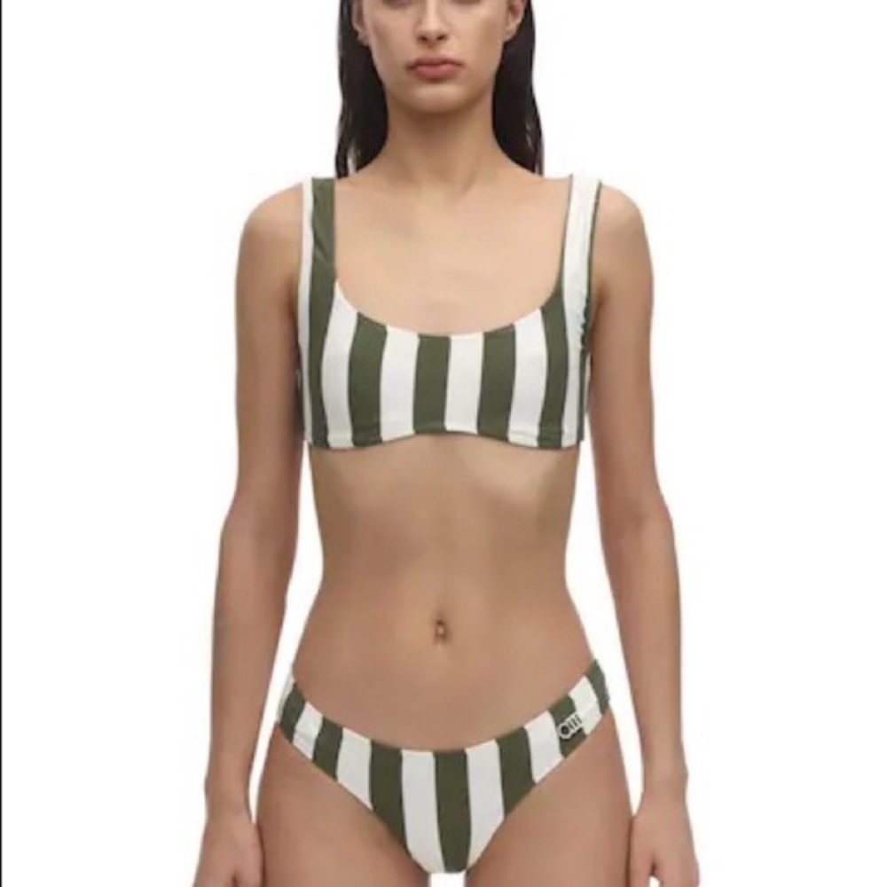 SOLID & STRIPED The Elle Bikini Bottom Olive Green White Stripe Swim Sma… - Picture 10 of 14
